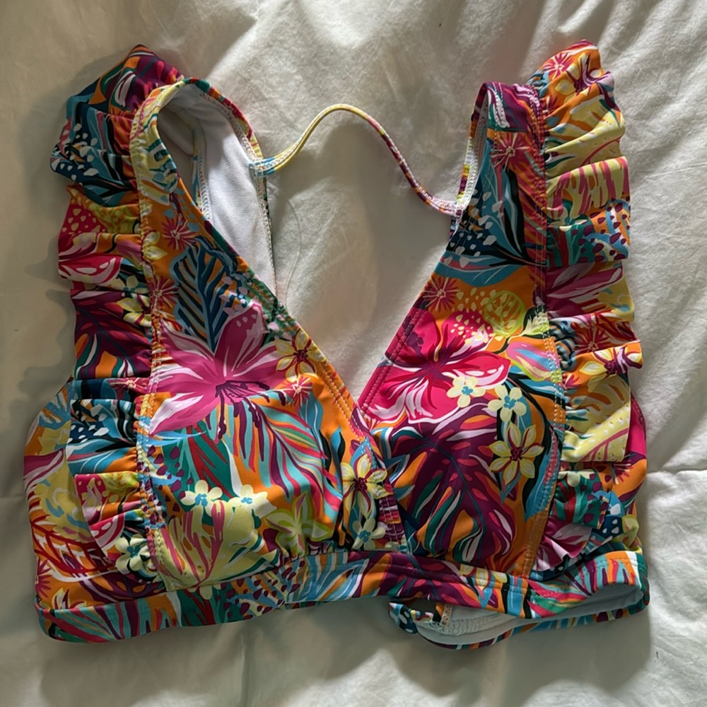 Bright flower patterned bikini top